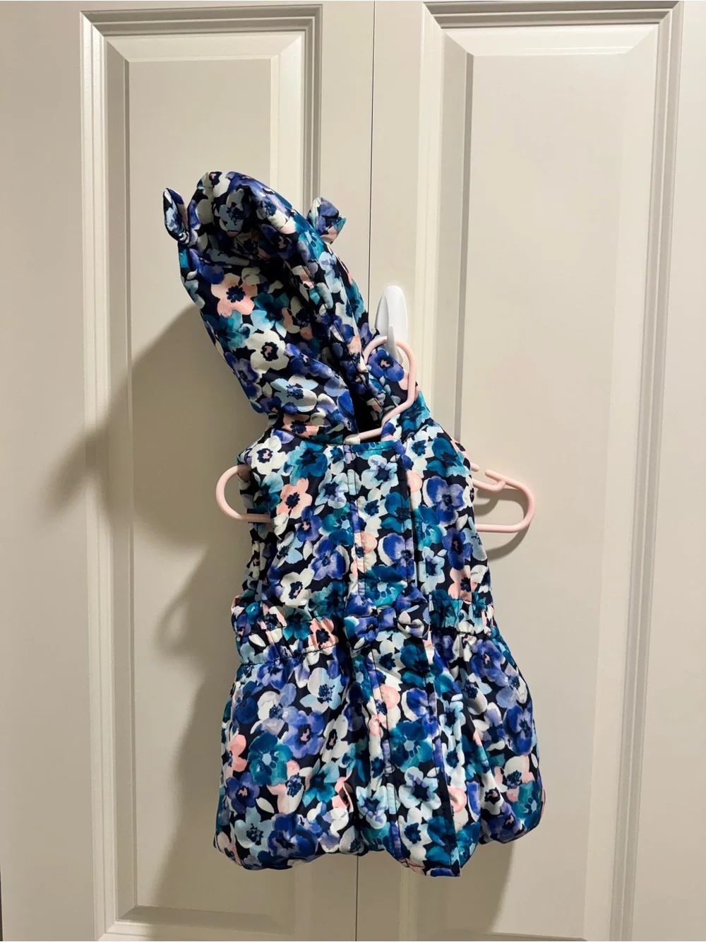 Gymboree 3T Girls Floral Hooded Puffer Vest w/ Bear Ears on Hood and Bow NWOT